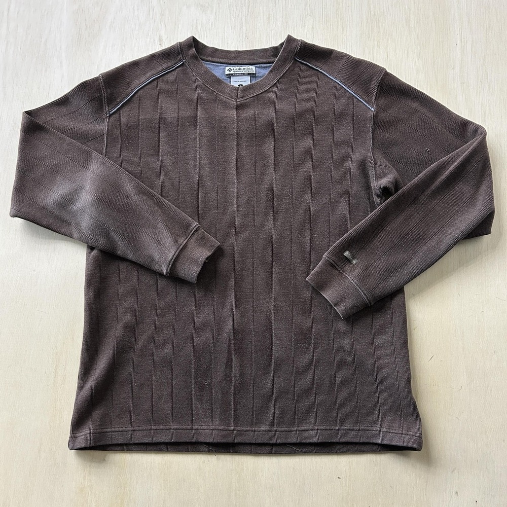 Vintage Columbia Sweater Mens Large Brown Crewneck Tight Knit Long Sleeve